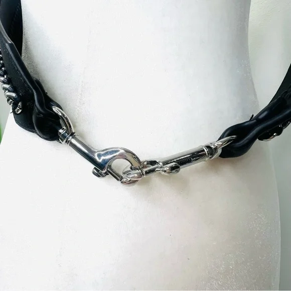 Black Faux Leather Silver Chain Crossbody Bag Purse Strap NWOT - Picture 6 of 7